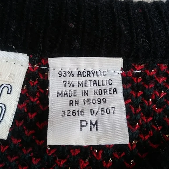 Just for Petites Plaid Chain Link Cardigan Sweater PM Black Red - Picture 5 of 16